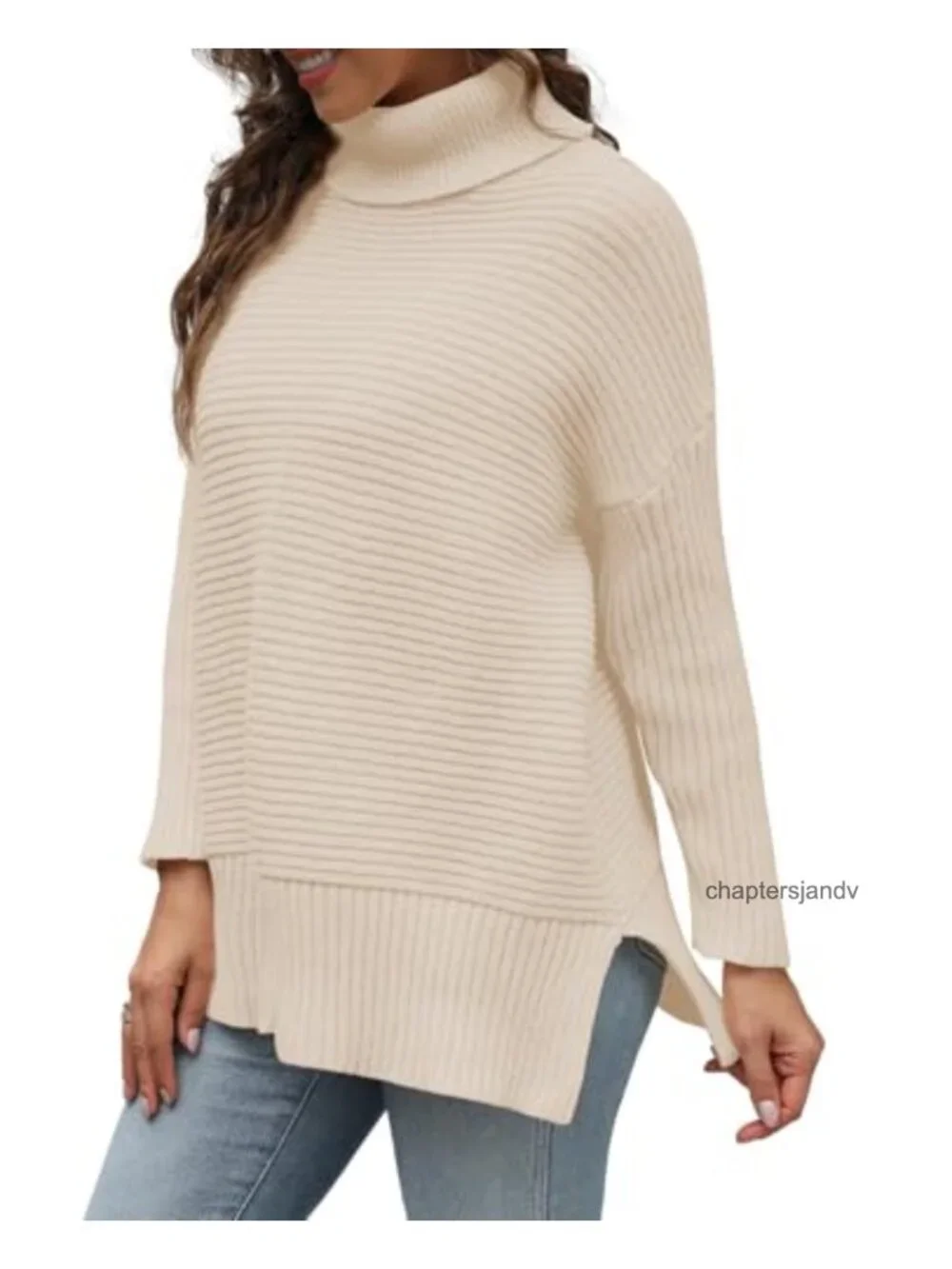 Womens Turtleneck Pullover Sweater Long Sleeve Ribbed Knit Cozy Casual